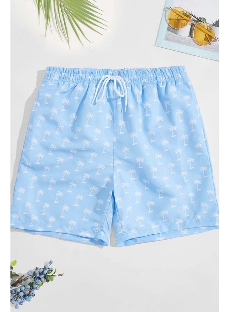 Angelsin Men's Basic Standard Size Stylish Palm Printed Swimsuit with Pocket Swim Shorts - Image 1